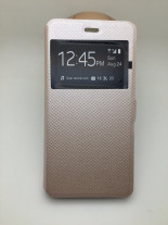 Кожен калъф тефтер стойка и клипс FLEXI Book Style S-View за Motorola One Zoom златист 